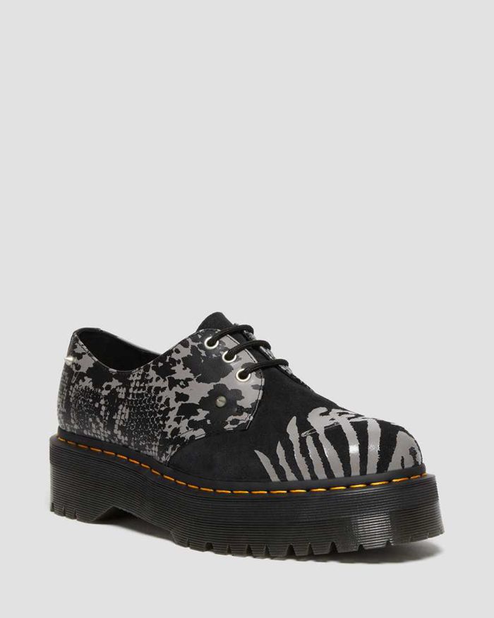 Dr Martens Womens 1461 Animal Clash Leather & Suede Platform Oxfords Black - 64537YWLM